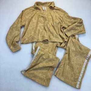 Billabong Essentials Womens Yellow Leaf Jacquard Terry Lounge Set Small